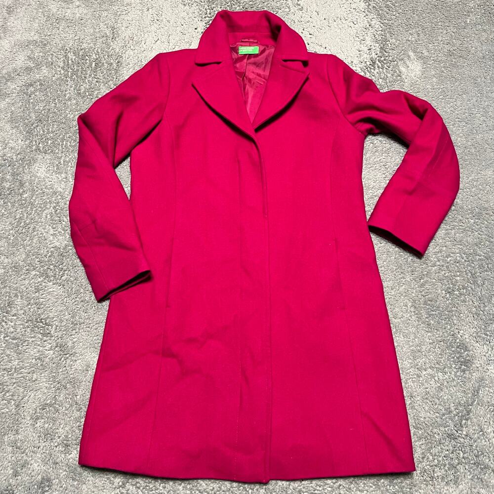 United Colors of Benetton Coat Womens 44 US 8 Pink Wool Blend Trench